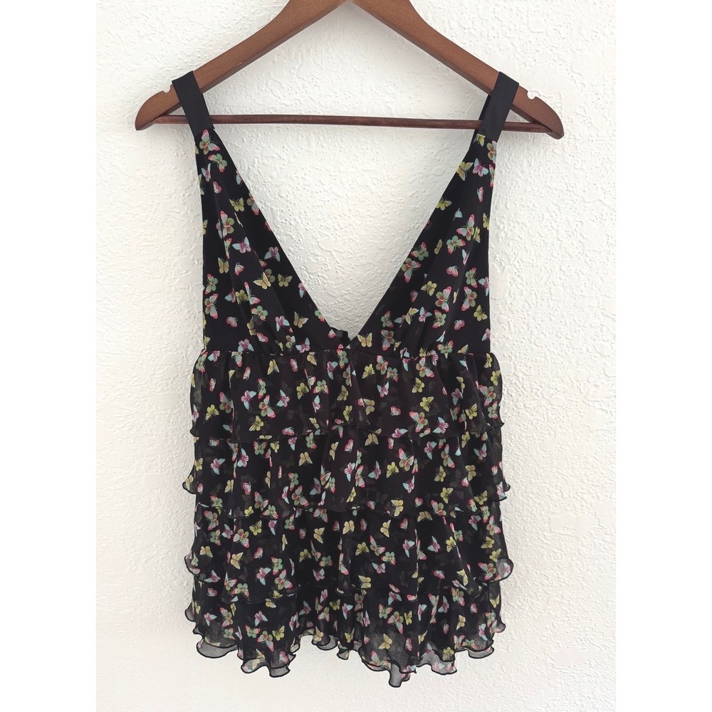 Victoria's Secret Babydoll Tank Top Small Butterflies Tiered Ruffles Coquette